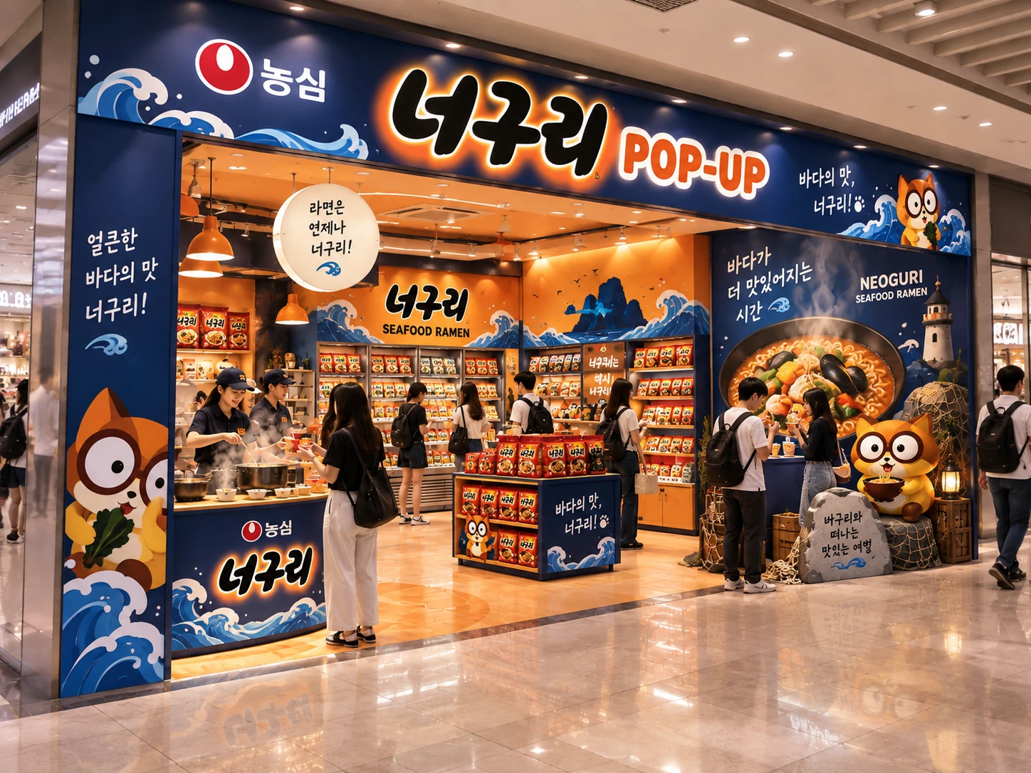 바다를 테마로 꾸민 라면 팝업스토어